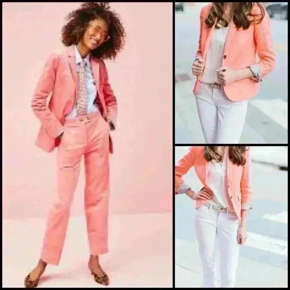 J.Crew Factory Linen Peach Two Botton Closure Workwear Office Blazer Size 6